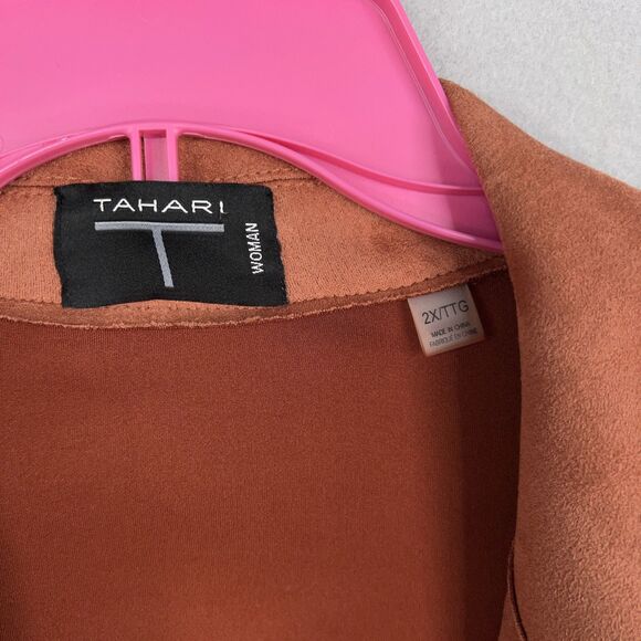 Tahari Jacket Womens 2X Brown Faux Suede Open Soft Minimal Quiet Luxury Autumn - Picture 5 of 14
